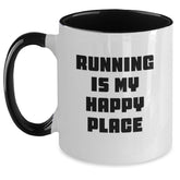 Funny Running Gifts from Friends and Family - Two Tone Coffee Mugs with Running Is My Happy Place Quote, Unique Christmas Unique Gifts for Running Enthusiasts - Main